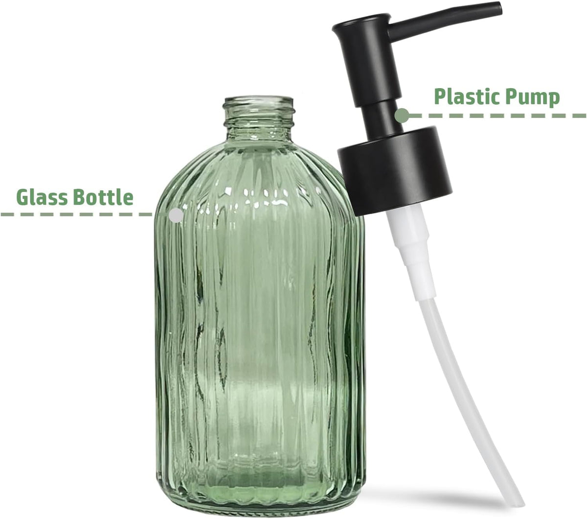 14Oz Green Glass Soap Dispenser with Plastic Pump, for Kitchen, Bathroom