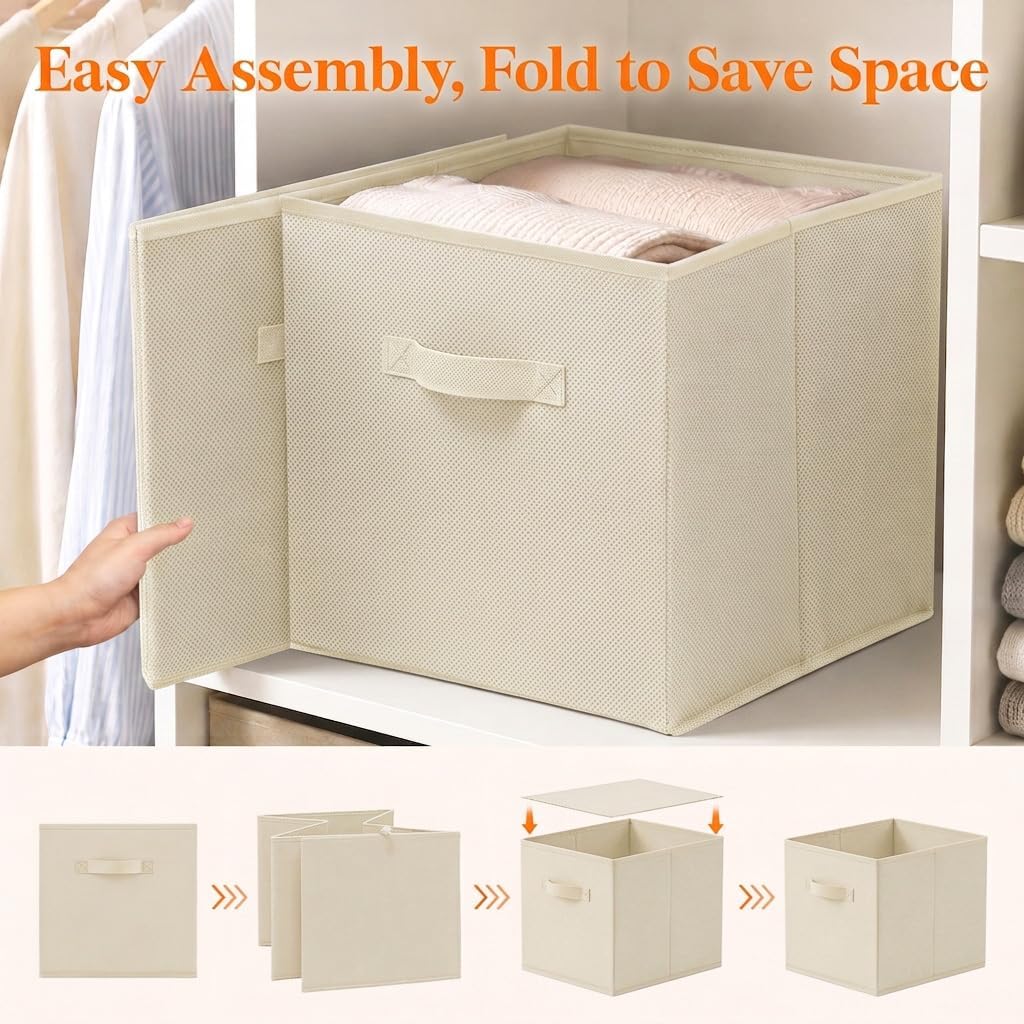 Lifewit Storage Cubes, 11 Inch Organizer Bins, 18L Beige, 6 Packs