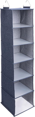 Household Essentials Hanging Cotton Blend Closet Organizer with 6 Storage Shelves, Denim