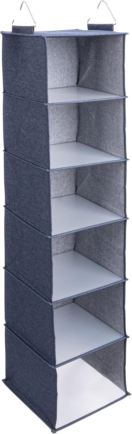 Household Essentials Hanging Cotton Blend Closet Organizer with 6 Storage Shelves, Denim