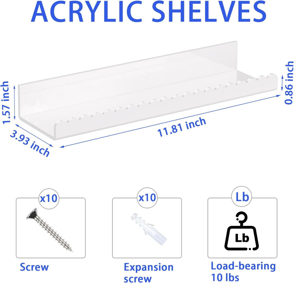 4Pack 12 Inch White Scalloped Acrylic Floating Wall Shelves