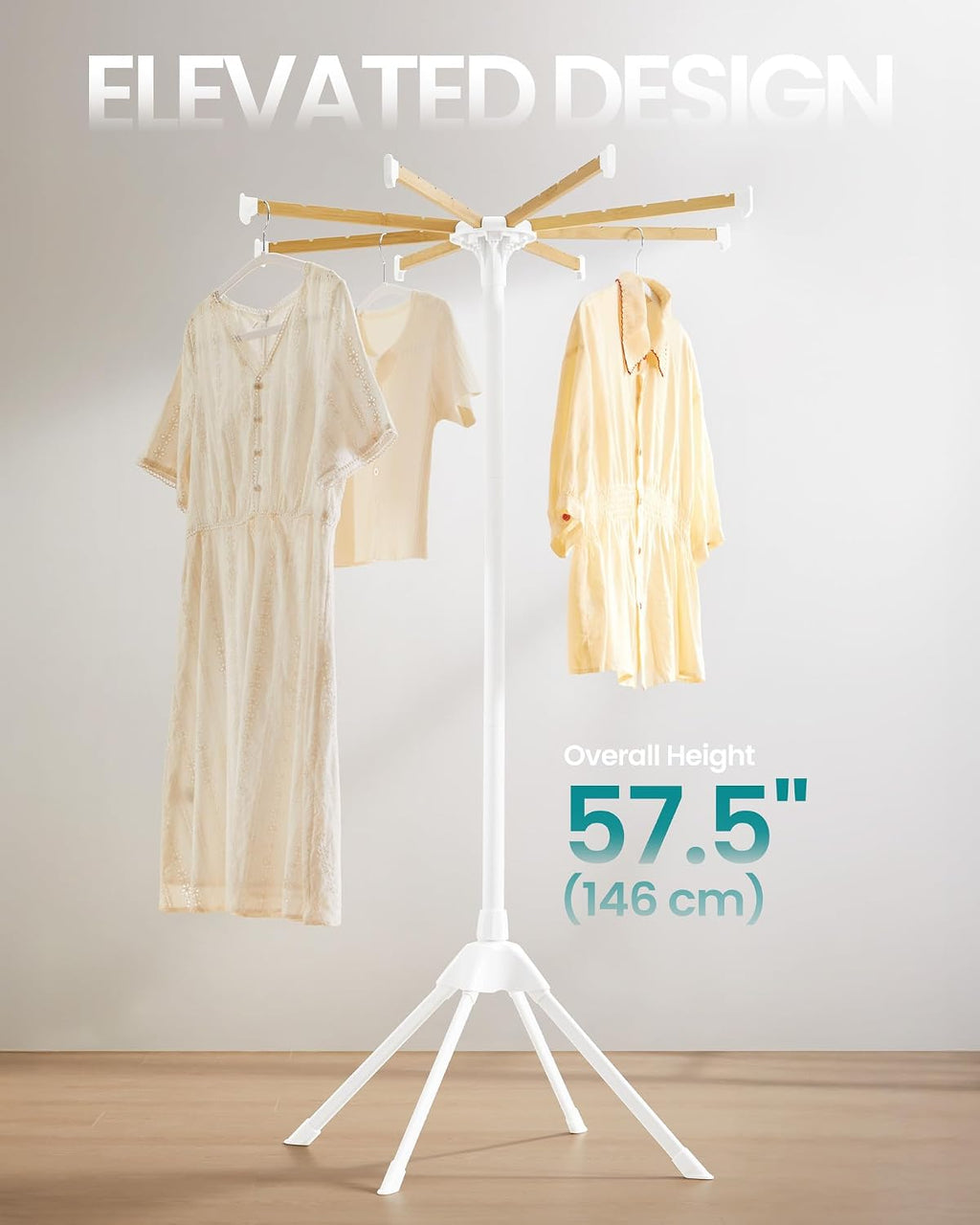 SONGMICS Clothes Drying Rack, Foldable Metal Airer, Bamboo Hanging Rods