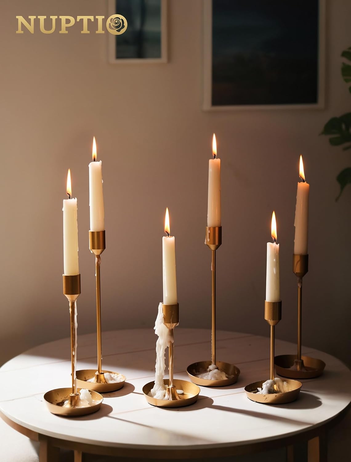 NUPTIO Taper Candle Holders for Centerpiece: Matte Gold Candlestick Holder