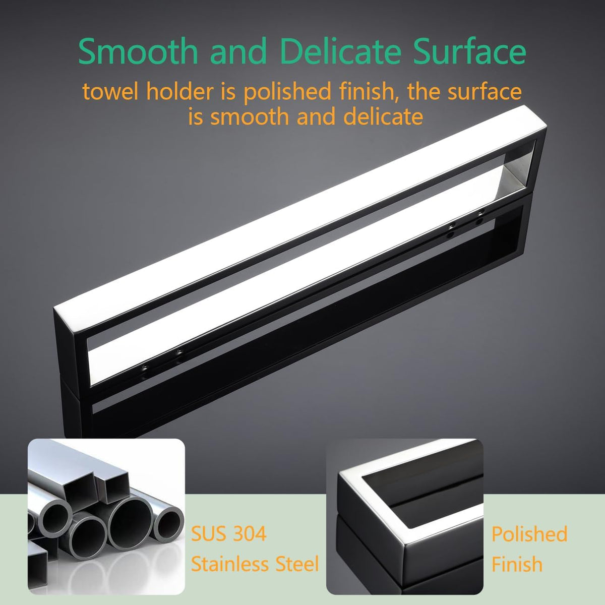 Miyili Hand Towel Holder for Bathroom Wall Mounted 15-3/4 Inch Kitchen Towel Bar Stainless Steel Polished Finish, D03C40