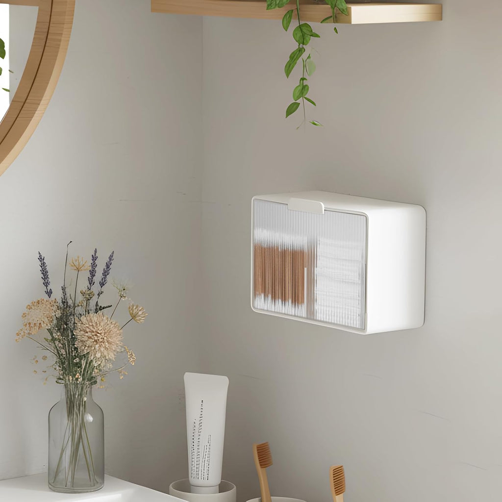 Bathroom Qtip Holder Dispenser, No Drilling Wall Mount Cotton Swabs Holder