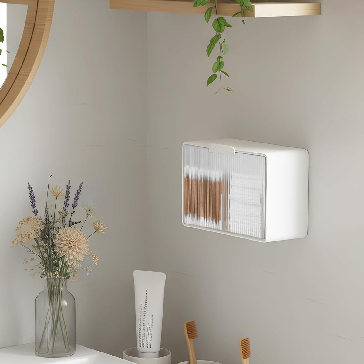 Bathroom Qtip Holder Dispenser, No Drilling Wall Mount Cotton Swabs Holder