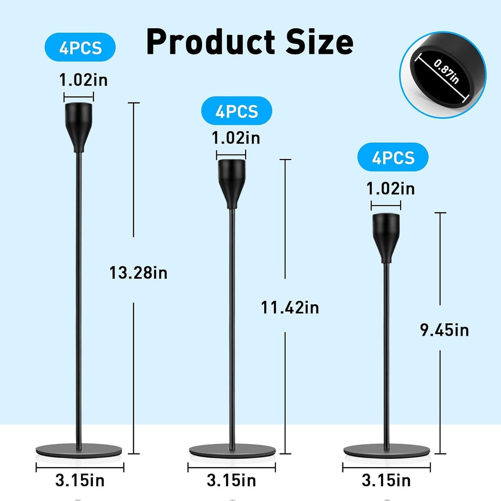 Black Candlestick Holder Set of 12 for Taper Candles, Decorative Candle Holders Bulk Candle Stick Holders Taper Candle Holders for Table Centerpiece Wedding Dinning Party Anniversary Home Decor