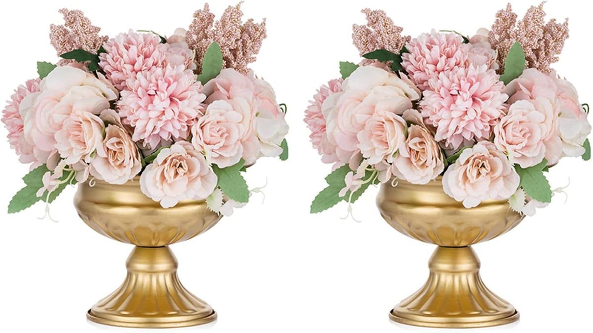 NUPTIO Gold Compote Vase Centerpiece: Metal Urn Planter, 4.96" Tall, 2 Pcs