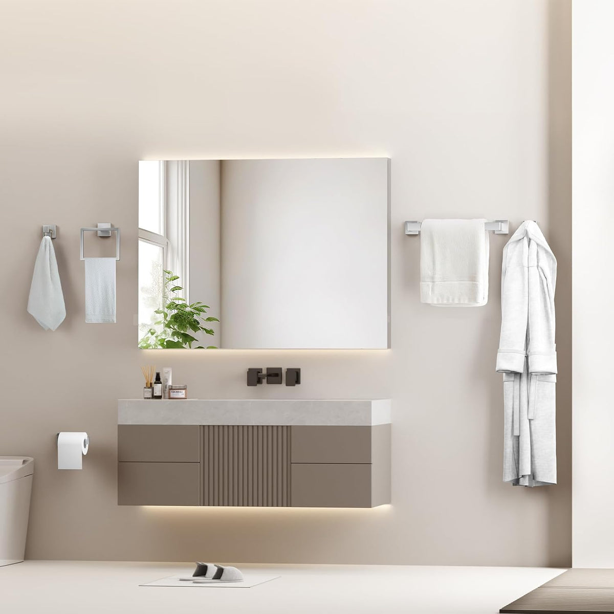 Bathroom Hardware Accessories Set: Bath Towel Bar Set, Towel Racks for Bathroom Wall Mounted, SUS304 Stainless Steel (Brushed Nickel, 10-Pieces)