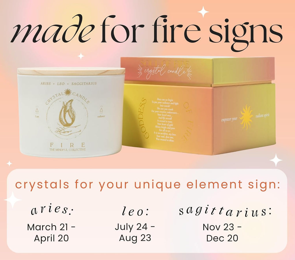 Aries, Leo, Sagittarius Gifts for Women, Wood Wick Crystal Soy Candle