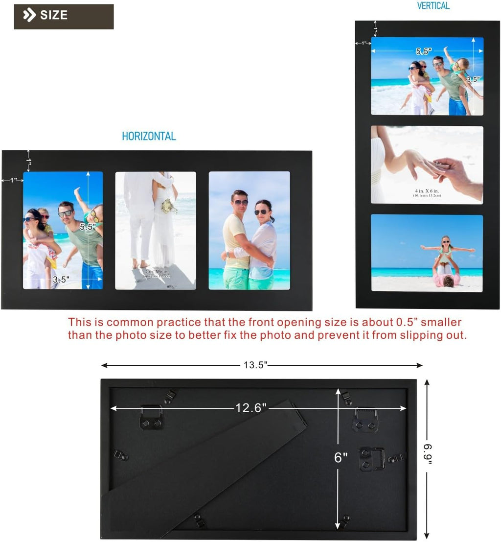Collage Picture Frame Black Wood 4x6 3-Opening 1 Pack
