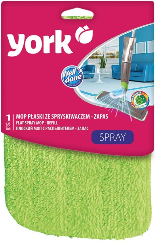 York Flat Spray Mop Reusable Microfiber Drying, Down Washing Function Pad Refill For Dry Or Wet Easy-To-Attach, Machine Washable Floor Cleaning In Size 42.5 14.5 Cm Pack Of 1 Green