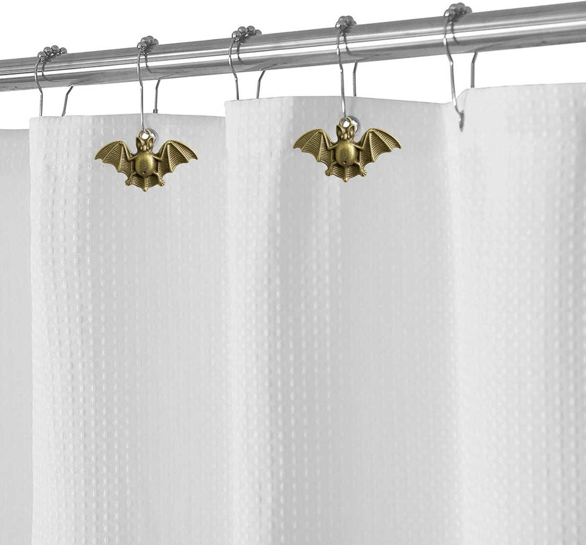 Set of 12 Bats Shower Curtain Hooks Rings Halloween Party Supplies Haunted House Decoration Stainless Steel Rustproof (Bronze-Bat)