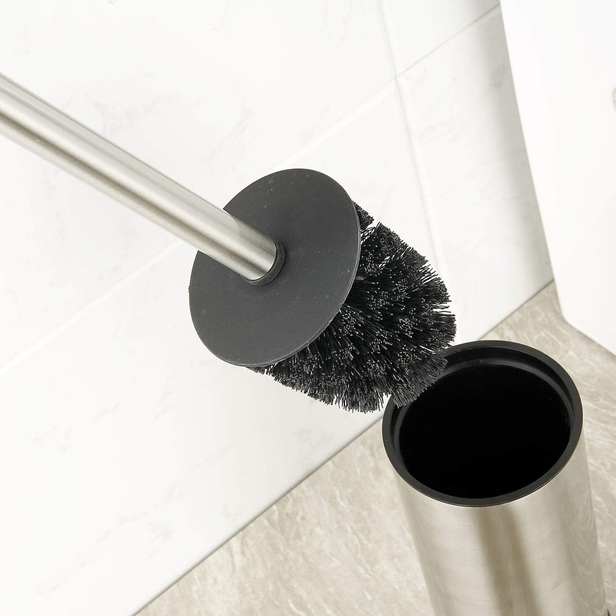 BGL Toilet Brush Holder Brushed Nickel, Stainless Steel 304 Brushed Nickel Round Freestanding Toilet Bowl Brush and Holder for Bathroom
