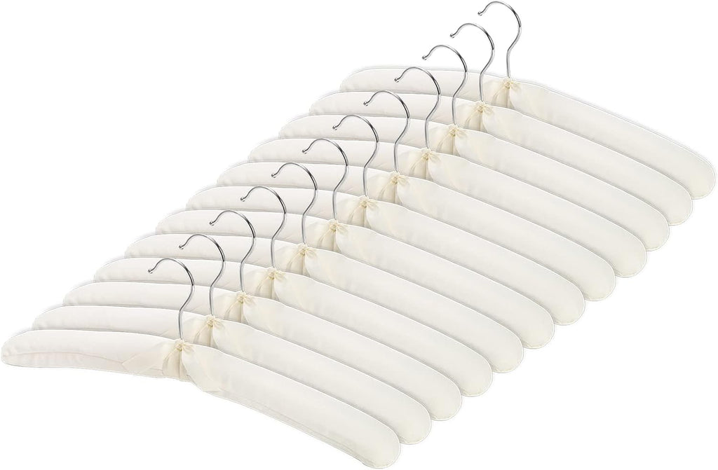 Tosnail 12 Pack Fabric Padded Hangers, Foam Padded Wedding Dress Hangers for Coat, Blouse, Sweaters, Bride Dress, Clothes - White