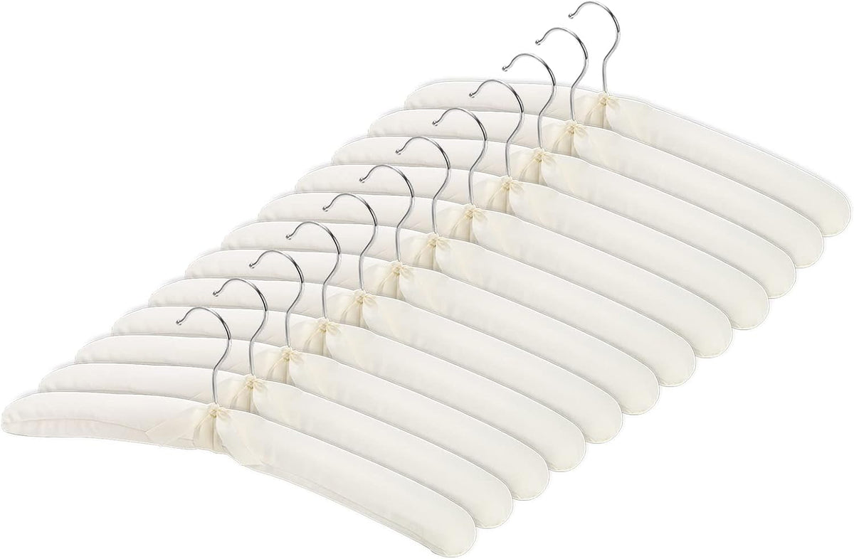Tosnail 12 Pack Fabric Padded Hangers, Foam Padded Wedding Dress Hangers for Coat, Blouse, Sweaters, Bride Dress, Clothes - White