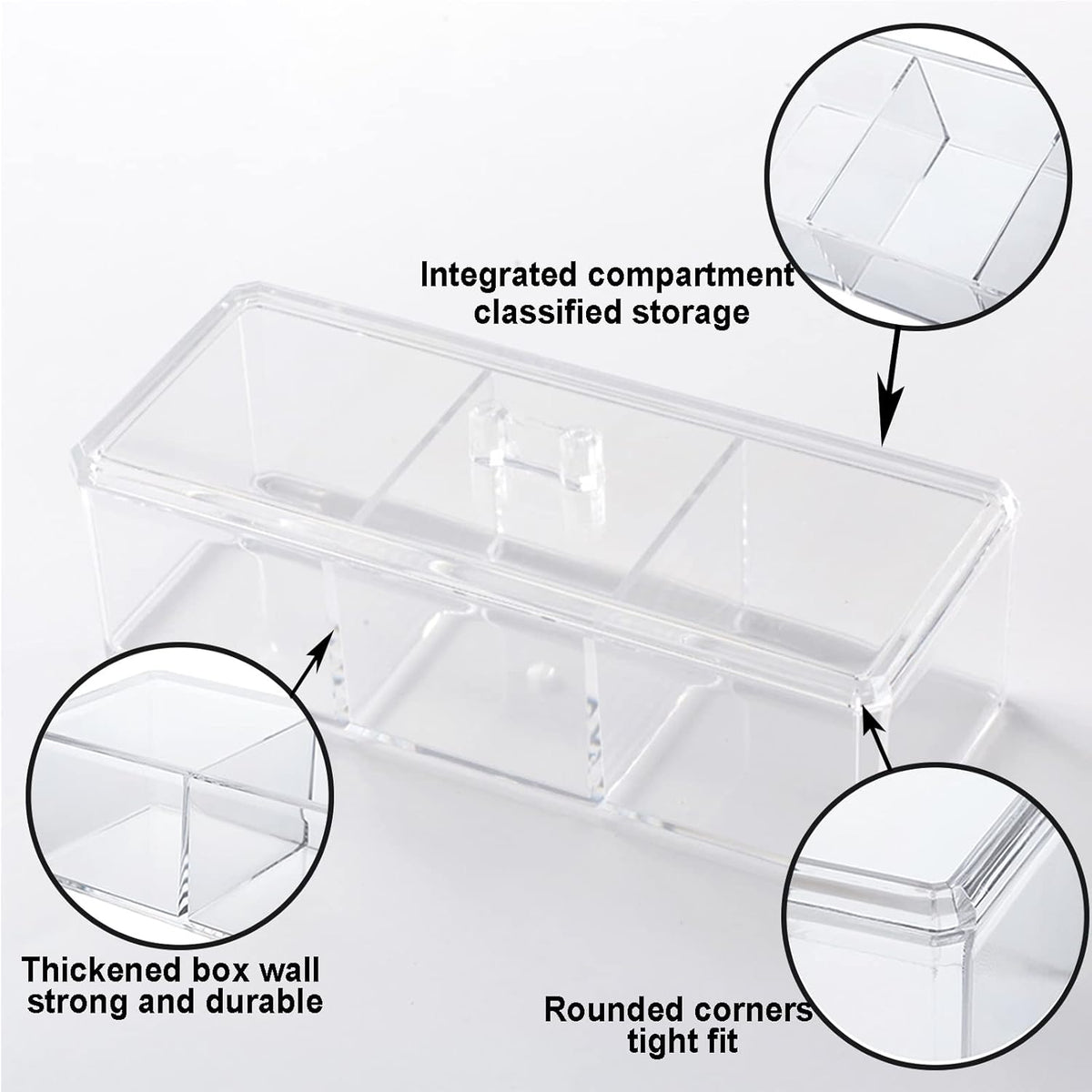 Square Qtip Holder Dispenser, 3 Compartments Cotton Ball Holder with Lid