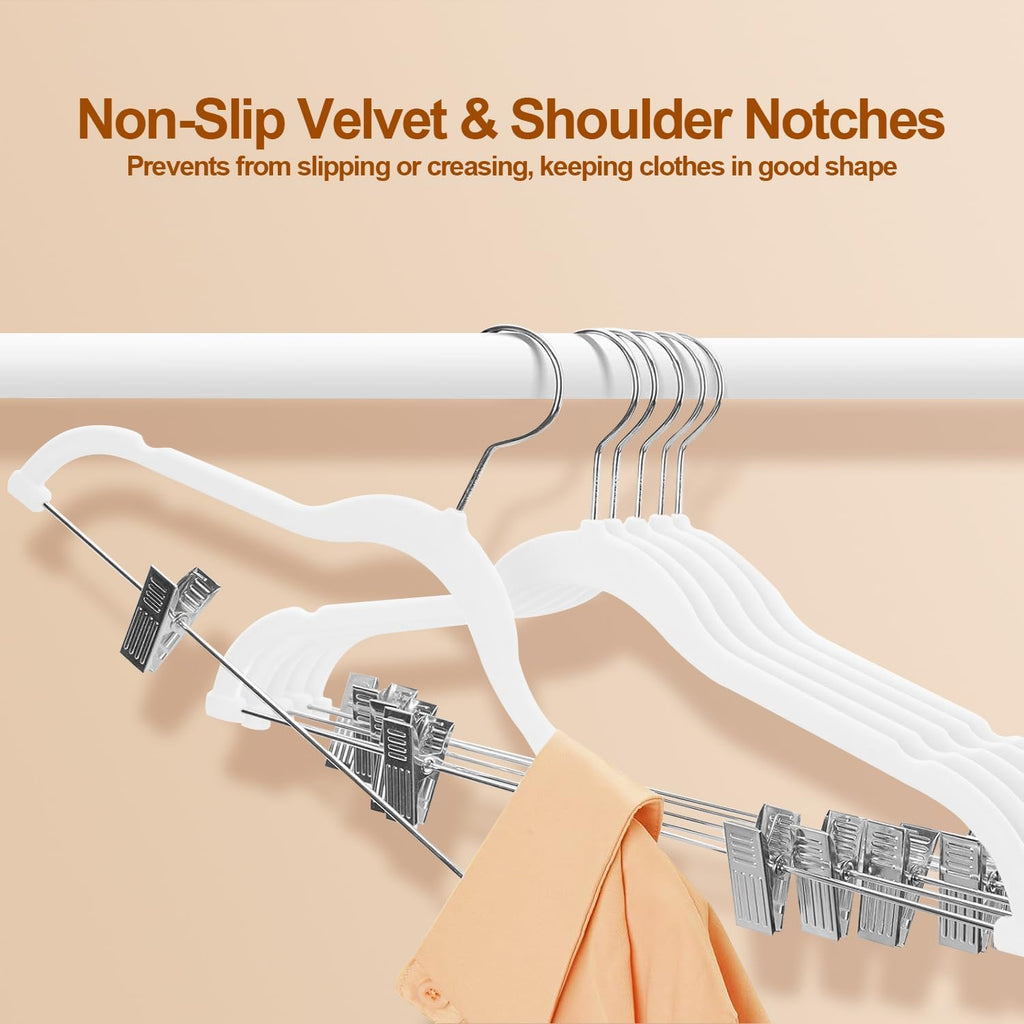 Stormix Velvet Hangers with Clips Non-Slip for Pants, Skirt 18 Pack White