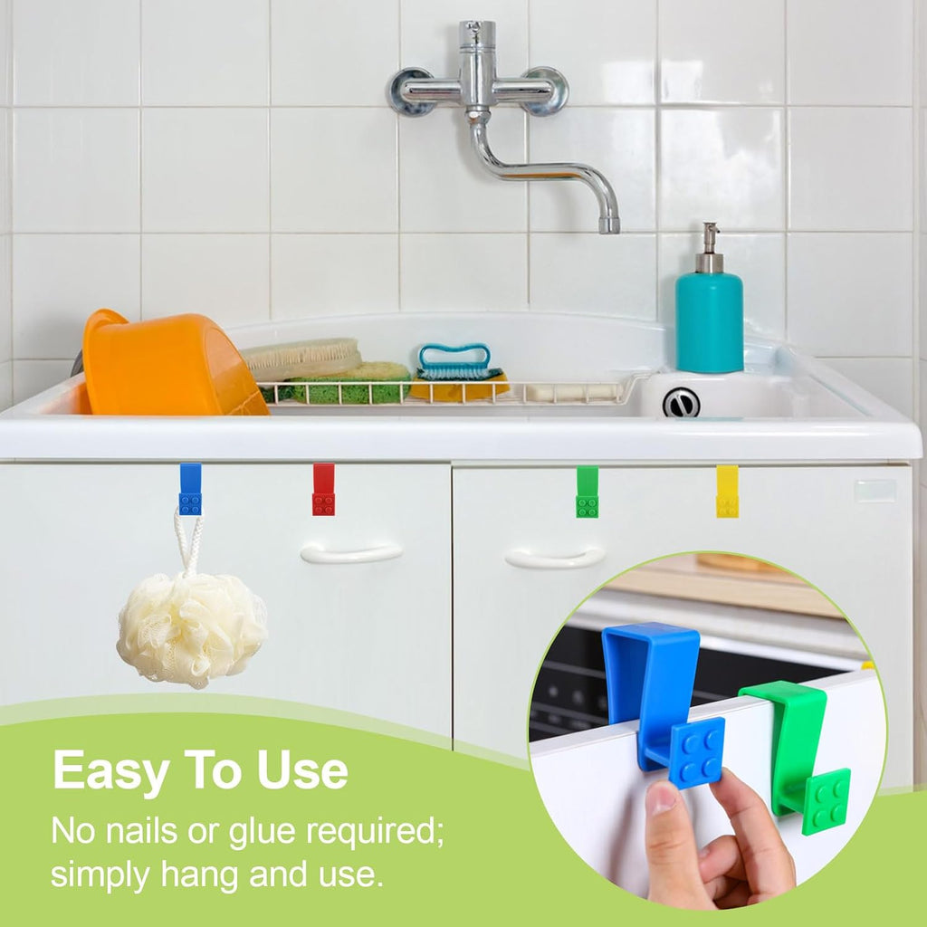 4Pcs Over Cabinet Door Hooks Plastic Over The Door Single Hook Space-Saving Hanger Extender Clips Multi-Purpose Hook for Kitchen Bathroom(Colorful)