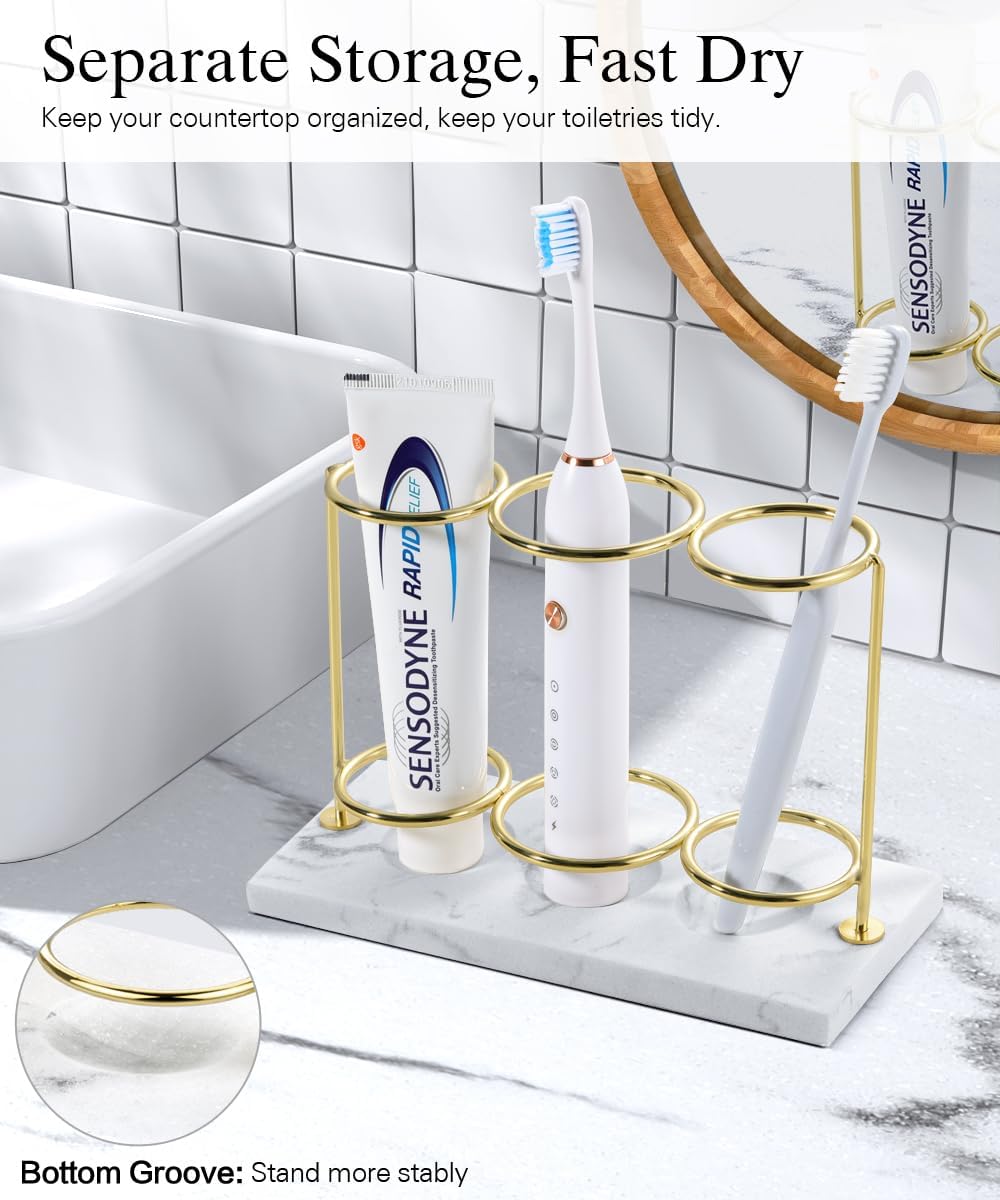Emibele Electric Toothbrush Holder, 3 Slots 2-Layer Gold Toothbrush Holder