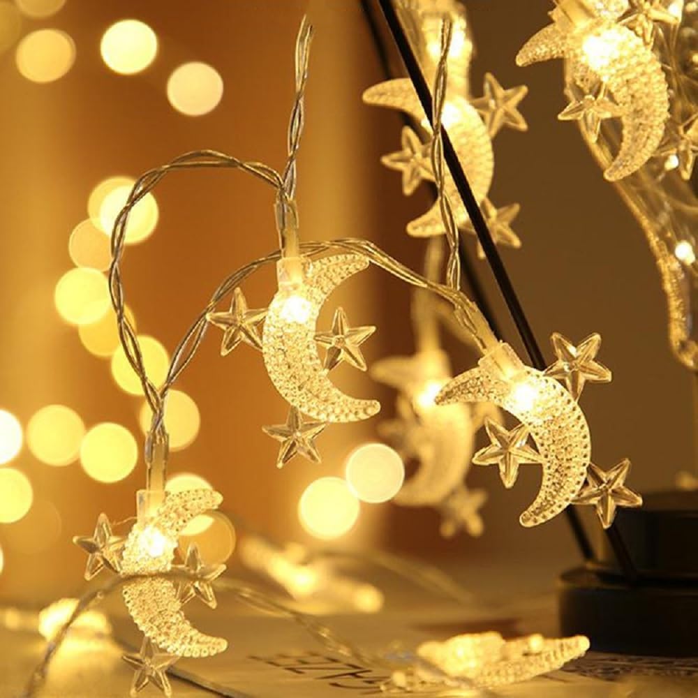 Moon Star String Lights, WFGGEH 20ft 40 LED USB Powered Star and Moon Fairy Lights Warm White for Birthday Party Christmas Holiday Home Decoration