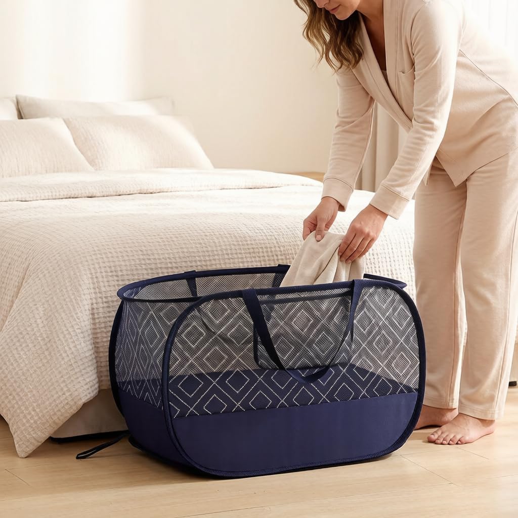 100L Extra Large Mesh Pop Up Laundry Hamper 2 Pack with Pocket and bag