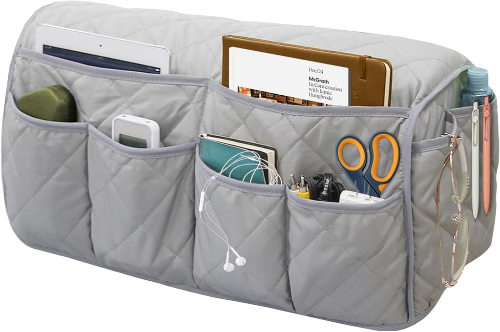 Armchair Caddy for Recliner, Non-Slip Recliner Pocket Organizer, Remote Holder for Recliners, Sofa Armrest Organizer, Couch Caddy with 14 Pockets Storage for TV Remote, Phone, Magazine (Grey)