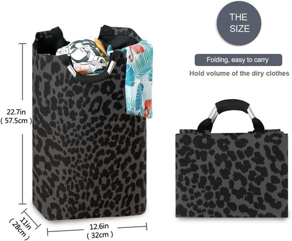 ALAZA Large Laundry Basket Snow Leopard Print Cheetah Gray Laundry Bag Hamper Collapsible Oxford Cloth Stylish Home Storage Bin with Handles, 22.7 Inch