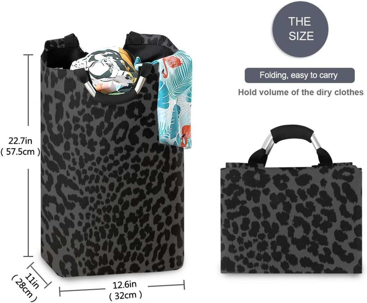 ALAZA Large Laundry Basket Snow Leopard Print Cheetah Gray Laundry Bag Hamper Collapsible Oxford Cloth Stylish Home Storage Bin with Handles, 22.7 Inch