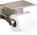 Homely Trove Toilet Paper Holder with Shelf - Self Adhesive Tissue Towel Dispenser or Wall Mounted Toilet Paper Roll Holder - Rustproof Bathroom Phone Holder Tissue Holder Brushed Nickel