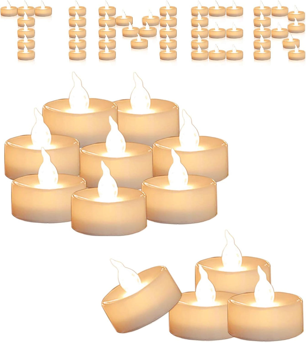 Cozeyat 12pcs Led Tea Lights with Timer Function(6Hrs On 18Hrs Off) Mini Flameless Candles Warm White Flickering Battery Operated Tealights for Christmas Wedding Halloween Party Home Decoration