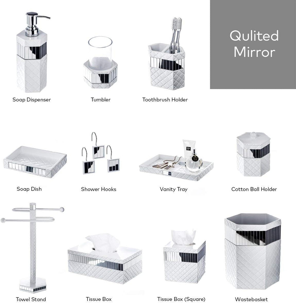Creative Scents Quilted Mirror 6 Piece Bathroom Accessories Set