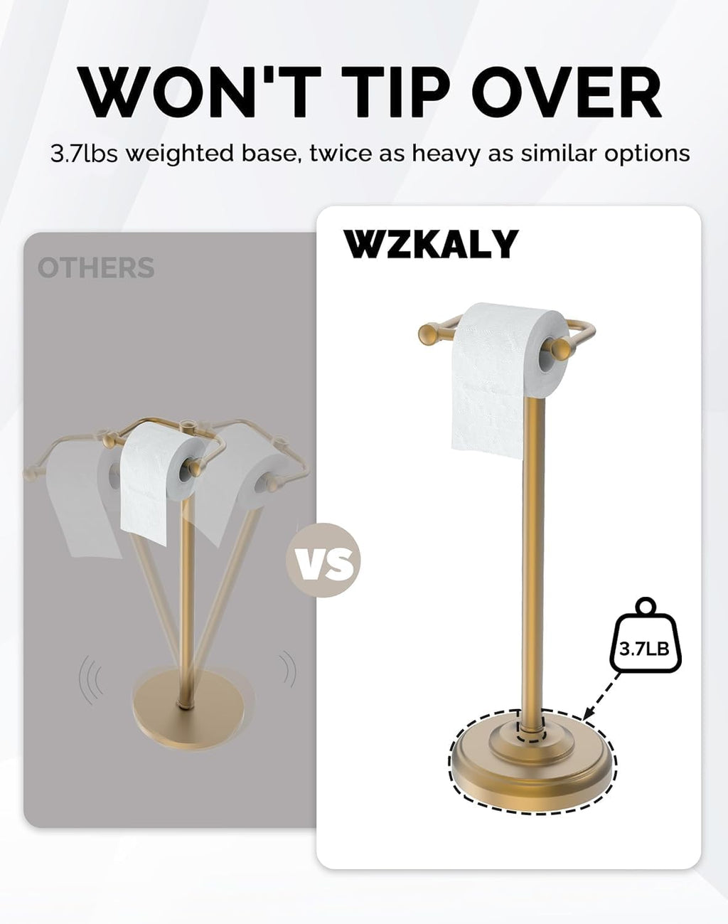 Gold Toilet Paper Holder Stand Stainless Steel & Weighted Base