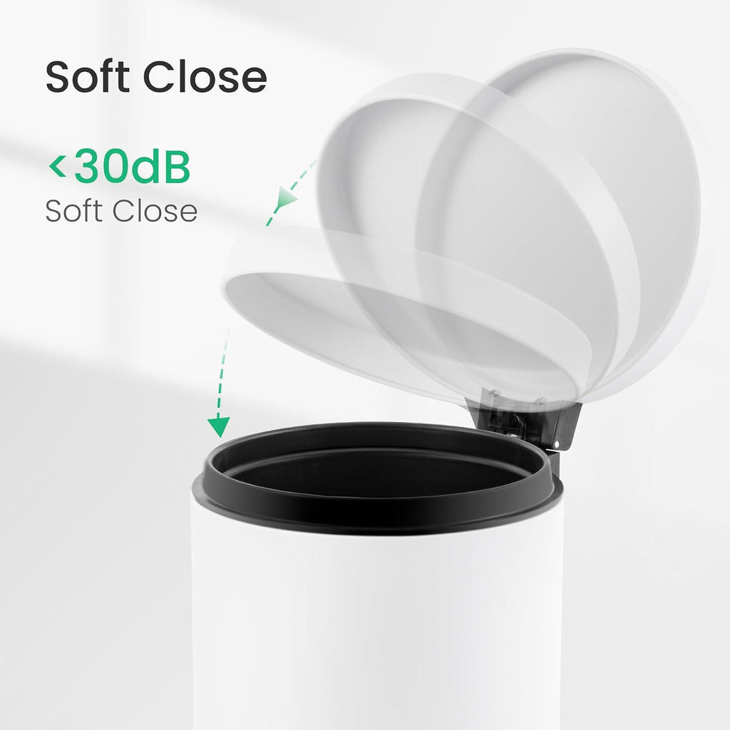 Cesun Small Round Bathroom Trash Can with Lid Soft Close, 1.2 Gal, White