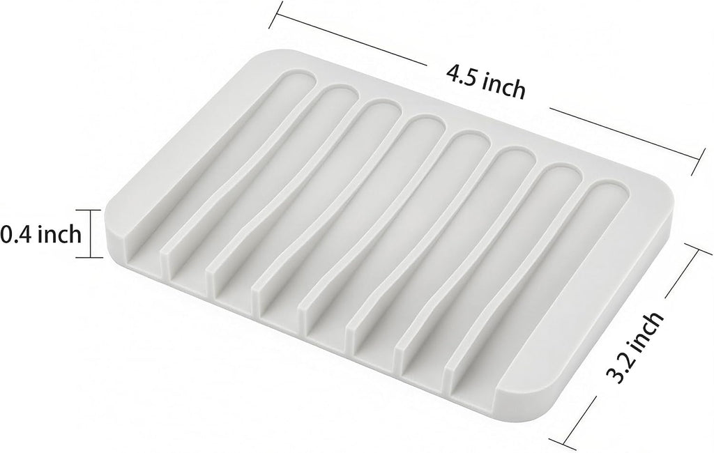 Aoheuo Modern Minimalist Style Soap Dish, Flexible Silicone Drain Soap Holder (White), 4.5" Long 3.2" Wide 0.4" High, Suitable for Kitchen, Bathroom and Bar Sinks