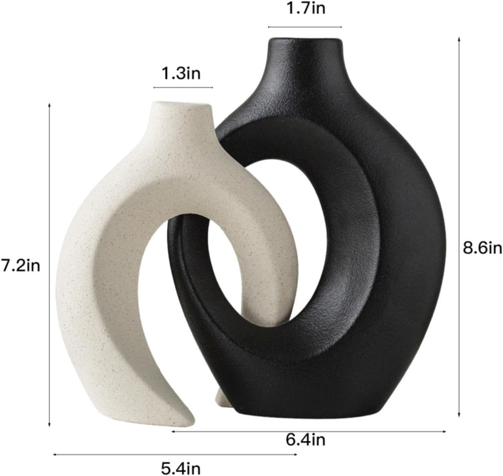 Liotww Black and Off-White Snuggle Hollow Ceramic Vase of 2 for Home Decor