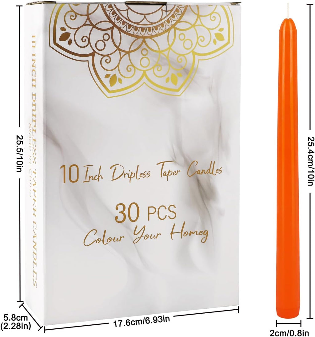 30 Pack 10 inch Assorted Color Spell Taper Candles –Unscented Dripless,Taper Candles for Rituals, Prayer, Birthdays, Meditation, Altar, Spells, Chime Candles - Ideal for Witches-10 Colours.
