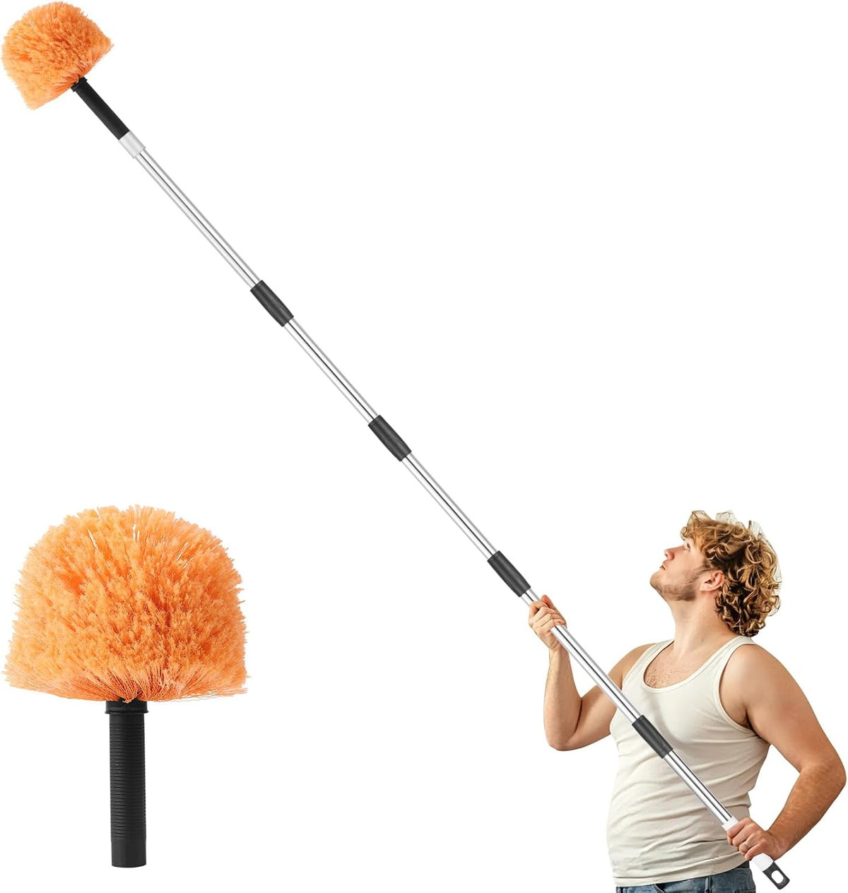 Cobweb Duster with Extension Pole, 6 FT Stainless Steel Adjustable Duster