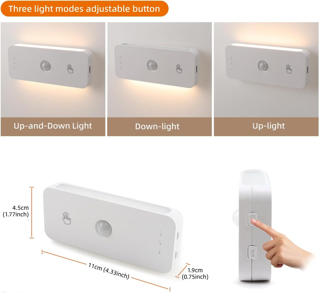 DAMI Stair Lights Indoor 4 Pack, Rechargeable Led Motion Sensor Night Light 1100mAh, Dimmable Hallway Lights with 3 Color Temperature, Magnetic Locker Lights for Closet Staircase