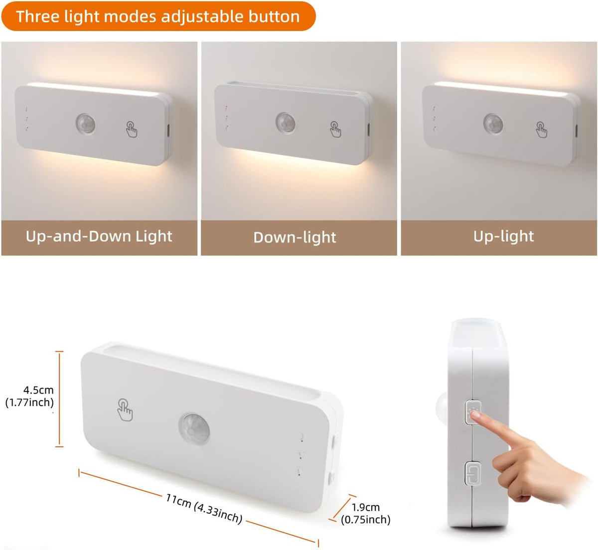 DAMI Stair Lights Indoor 4 Pack, Rechargeable Led Motion Sensor Night Light 1100mAh, Dimmable Hallway Lights with 3 Color Temperature, Magnetic Locker Lights for Closet Staircase