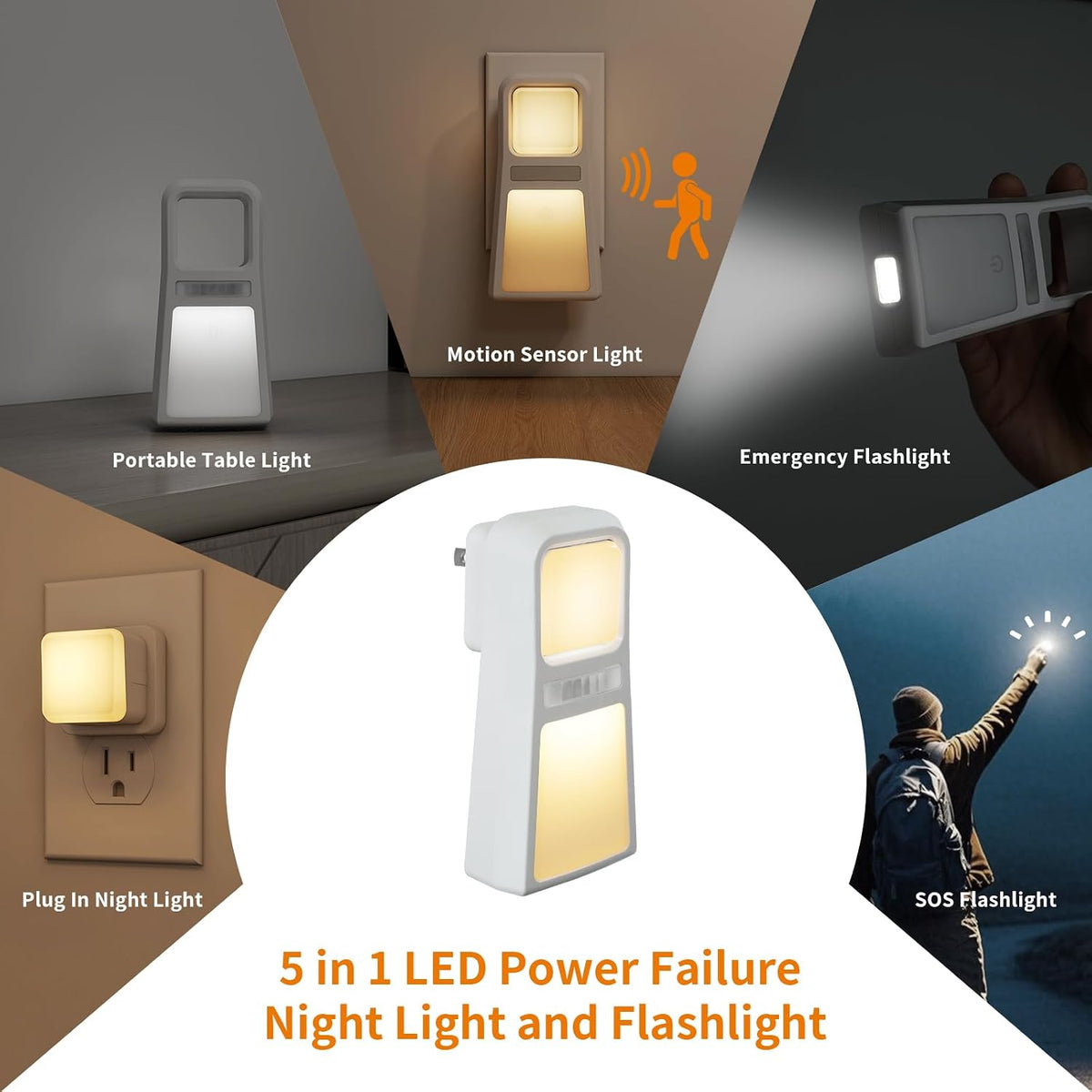 Dawnrise 3 Pack 5-in-1 Power Failure Night Lights, Wireless Charging
