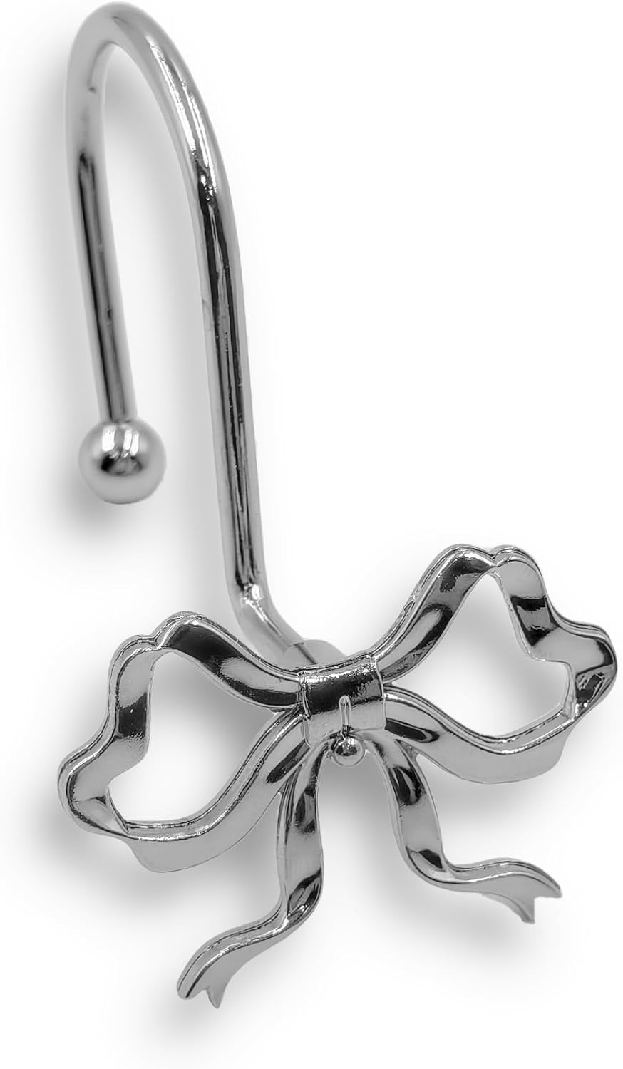Silver Bow Shower Curtain Hooks, 12 Pack Coquette Bathroom Decor, Decorative Metal Rust Proof Shower Curtain Rings for Modern Feminine & Elegant Bathroom Aesthetic