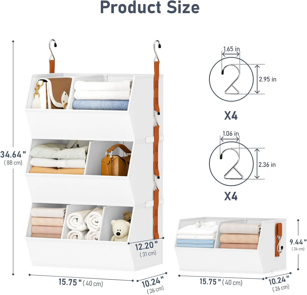 Hanging Closet Organizer Extra Large, Clothes Hanging Shelves for Closet with Divider, Collapsible Closet Storage System, Fabric Storage Bins for Home, Dorm, Rv, Sweaters, Handbags, Underwear, Sock