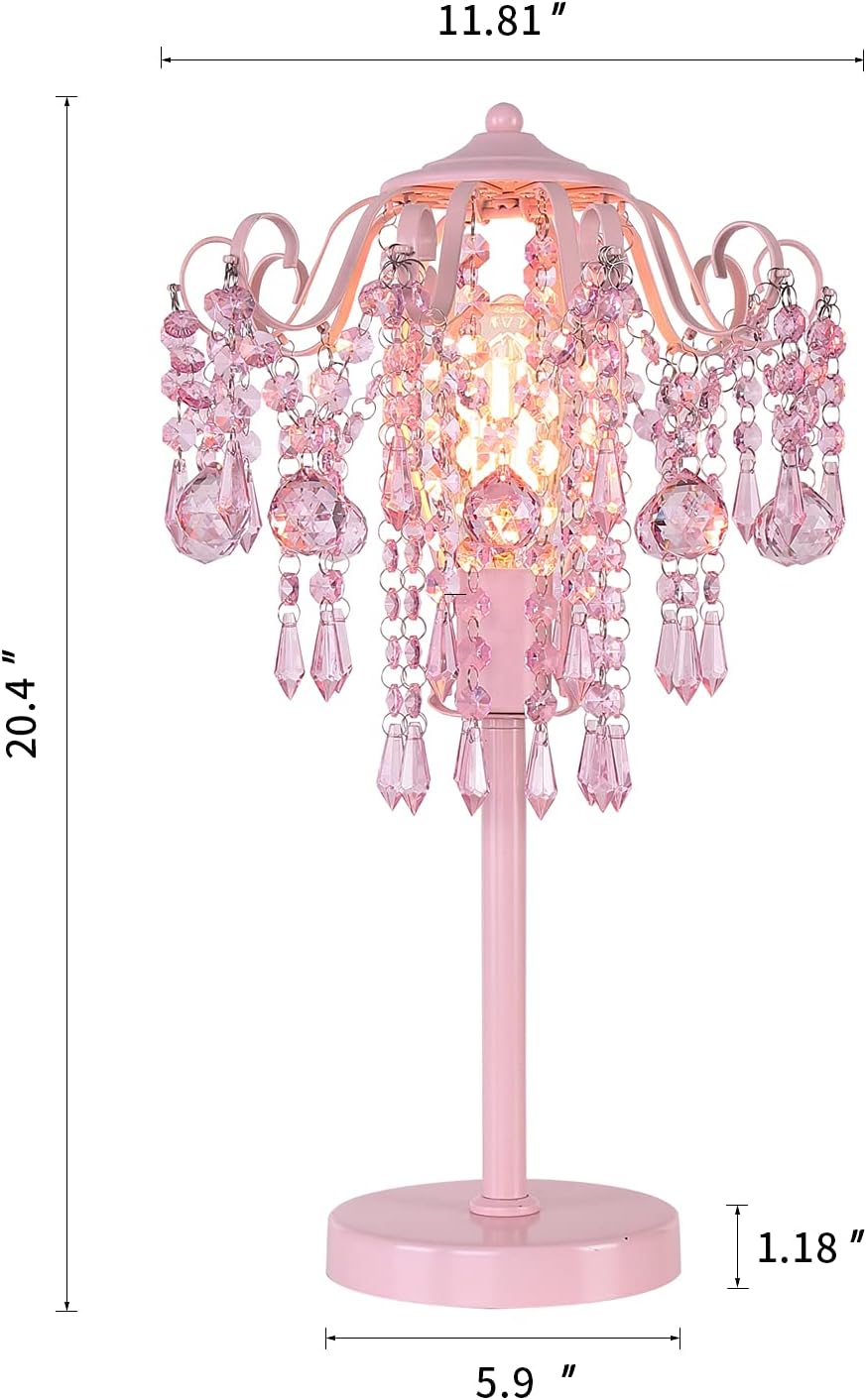 MEIXISUE Small Pink Crystal Bedside Table Lamp End Table Lamp Nightstand Lamp for Bedroom Living Room Office H20.4'' W11.81'' 1-Light E26