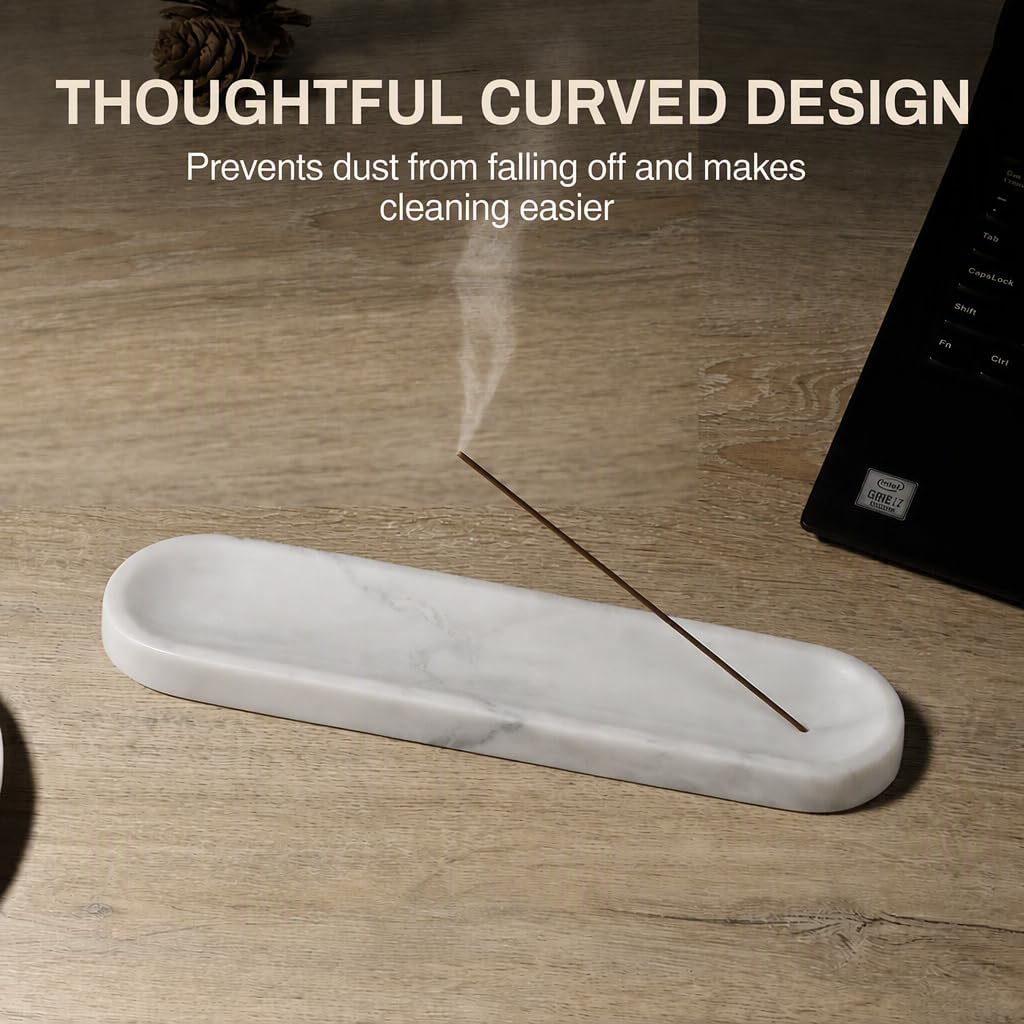 Koville Marble Incense Holder, Natural Stone Incense Holder for Sticks, Marble Incense Tray Ash Catcher for Meditation Yoga SPA, Elegant Incense Burner, Home Table Decor(Bianco Palomino