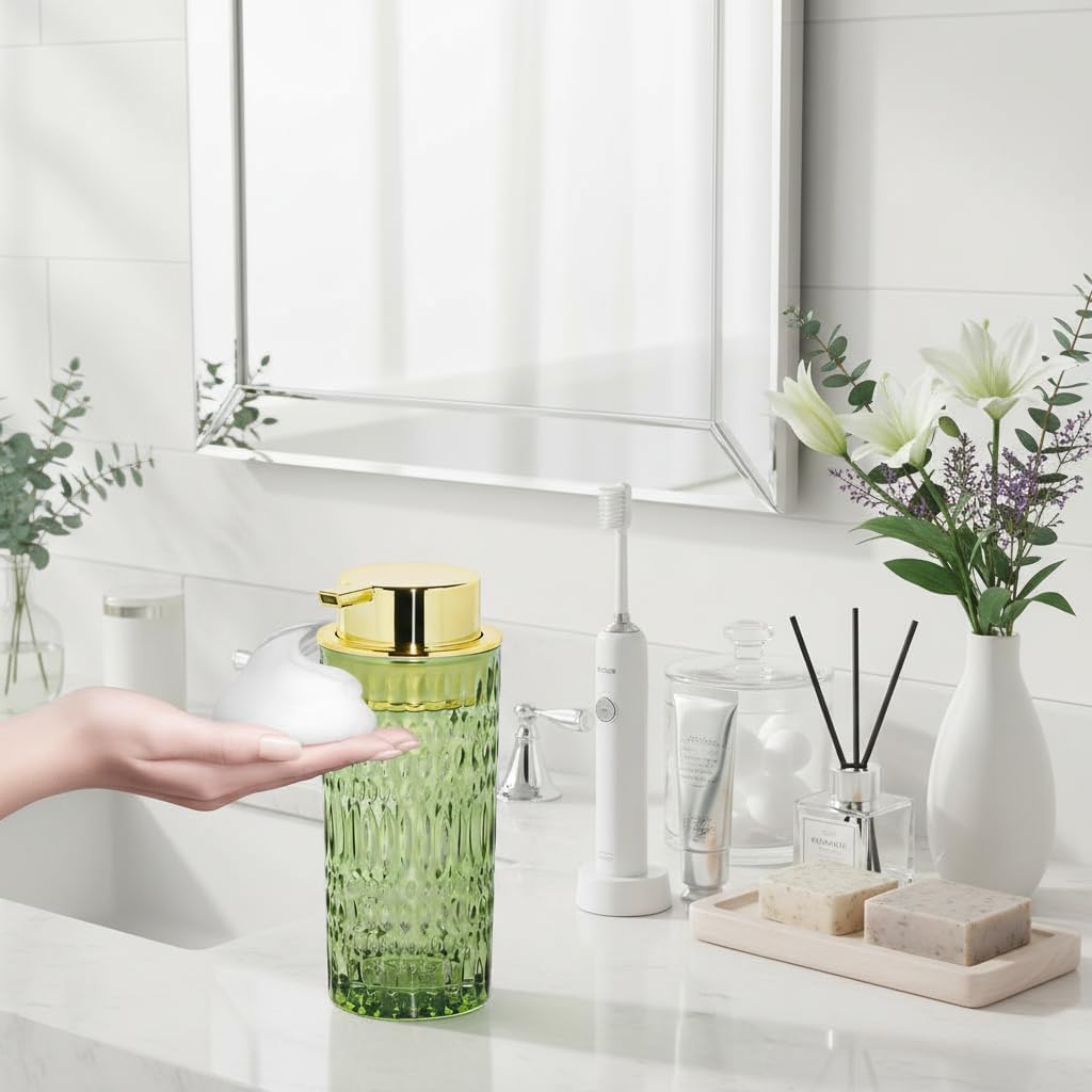 Green Glass Foaming Soap Dispenser