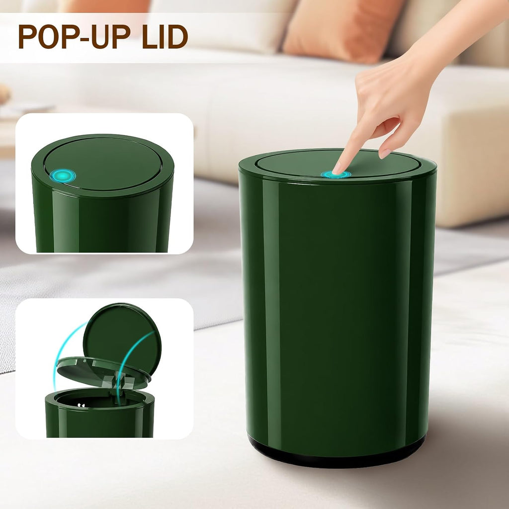Small Bathroom Trash Can with Lid, 2.1 Gallon Plastic Garbage Can Green