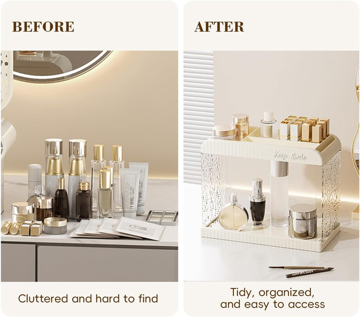 Bathroom Countertop Organizer, 2 Tier Makeup Storage Counter Shelf, Perfume Stand Vanity Holder Skincare Cosmetic Lipstick Dresser Office Tray for Bedroom Living Room Dressing Table, Acrylic