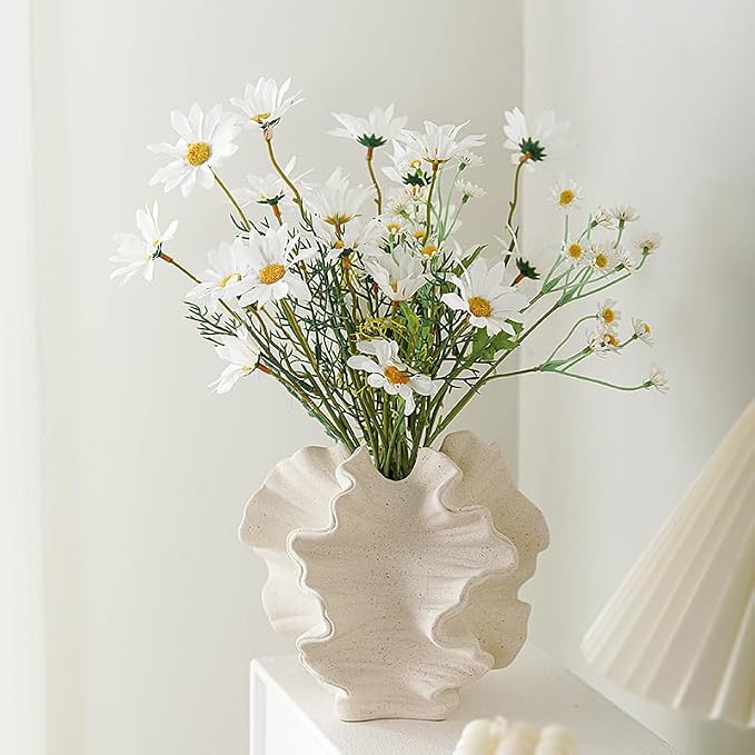 Modern Art Ceramic Coral Flower Vase Home and Office Decoration Sculpture Work Bohemian Decoration Coffee Table Office Bookshelf Living Room Decor (White)