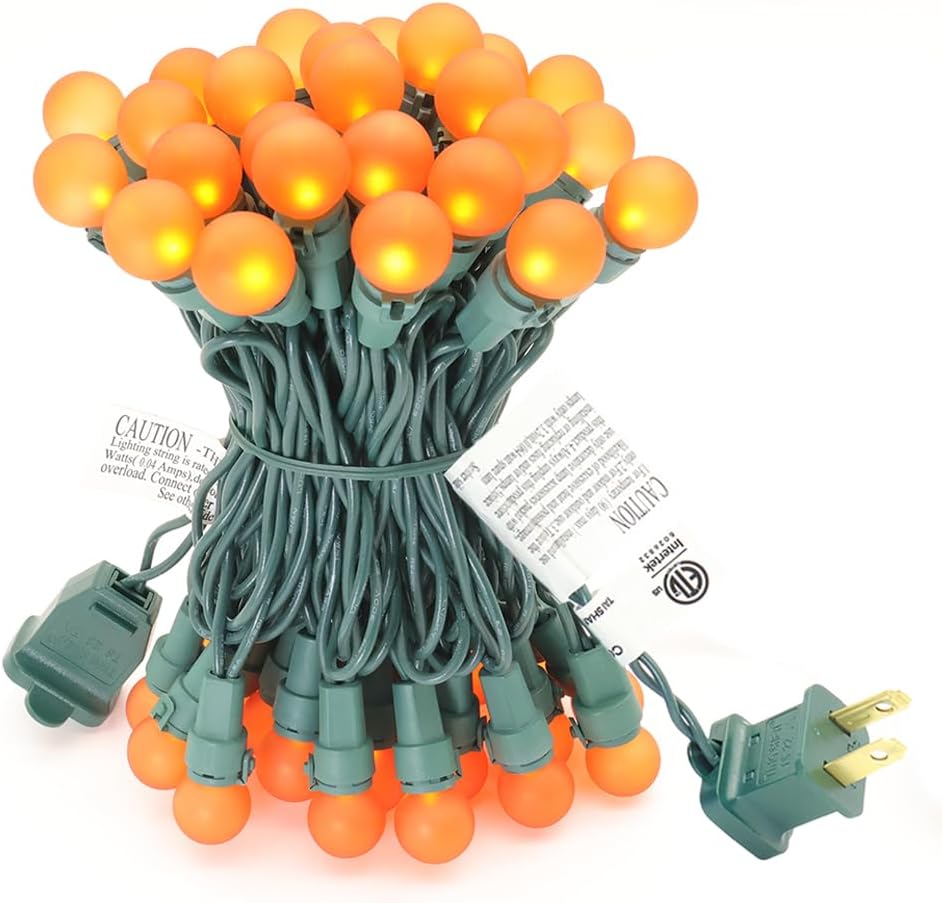 Orange Halloween Lights G15 Glass Frosted Globe Lights 50 LED 13.5ft Plug in Waterproof Extendable Christmas String Lights for Indoor Outdoor Halloween Tree Thanksgiving Holiday Decor